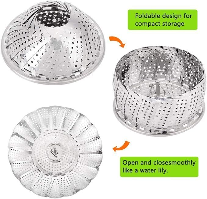 Stainless Steel Steamer basket for Veggie/Seafood with Safety Tool